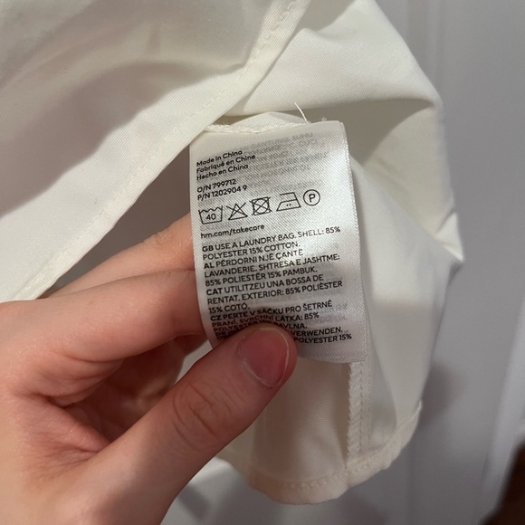 🧁H&M White Puff Sleeve Babydoll Tie Top Coquette Cottagecore Feminine Spring - Picture 7 of 10